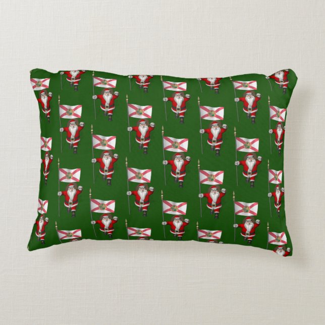 Santa Claus With Flag Of Florida Decorative Cushion (Back)