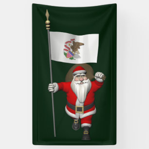 Santa Claus With Flag Of Illinois Banner