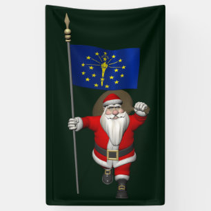 Santa Claus With Flag Of Indiana Banner
