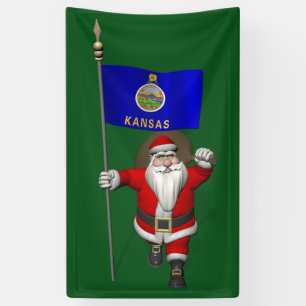 Santa Claus With Flag Of Kansas Banner