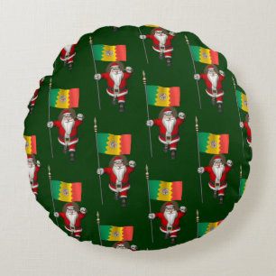 Santa Claus With Flag Of Los Angeles Round Cushion