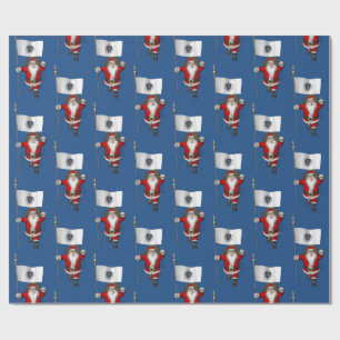 Santa Claus With Flag Of Massachusetts Wrapping Paper
