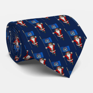 Santa Claus With Flag Of Michigan Tie