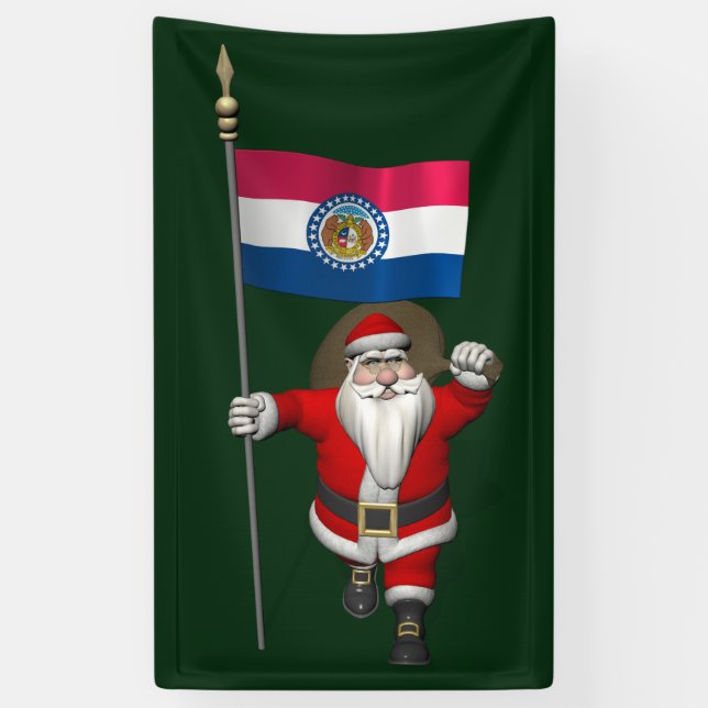 Santa Claus With Flag Of Missouri Banner (Vertical)