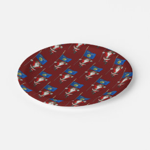 Santa Claus With Flag Of Montana Paper Plate