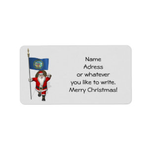 Santa Claus With Flag Of Nebraska Label