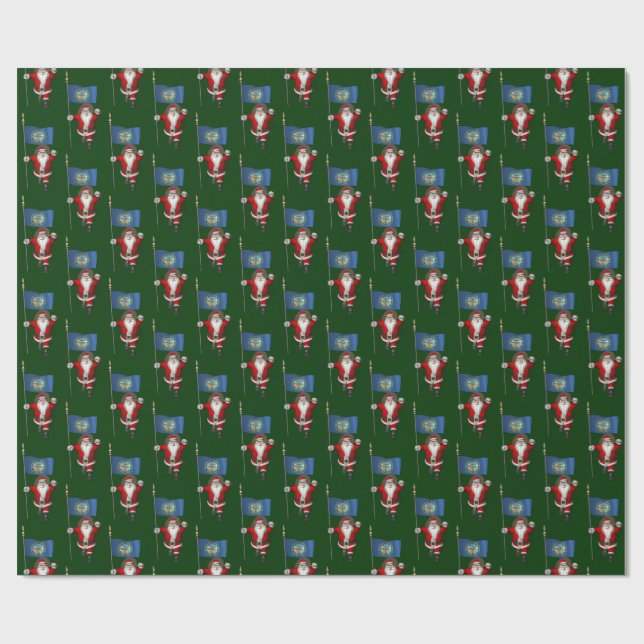 Santa Claus With Flag Of Nebraska Wrapping Paper (Flat)