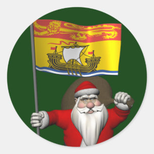 Santa Claus With Flag Of New Brunswick CDN Classic Round Sticker