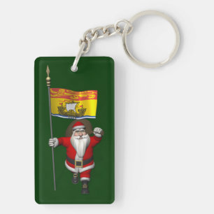 Santa Claus With Flag Of New Brunswick CDN Key Ring