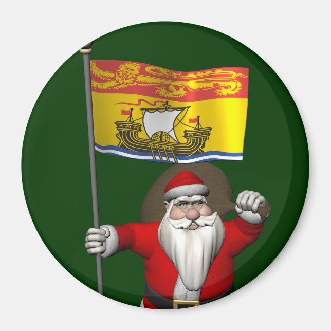 Santa Claus With Flag Of New Brunswick CDN Magnet (Front)
