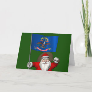 Santa Claus With Flag Of North Dakota Holiday Card
