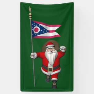 Santa Claus With Flag Of Ohio Banner