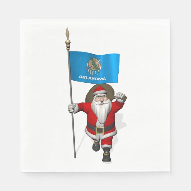 Santa Claus With Flag Of Oklahoma Napkin (Front)