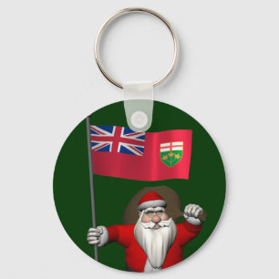 Santa Claus With Flag Of Ontario CDN Key Ring