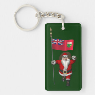 Santa Claus With Flag Of Ontario CDN Key Ring