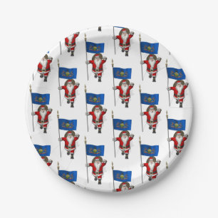 Santa Claus With Flag Of Pennsylvania Paper Plate