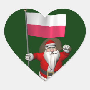 Santa Claus With Flag Of Poland Heart Sticker