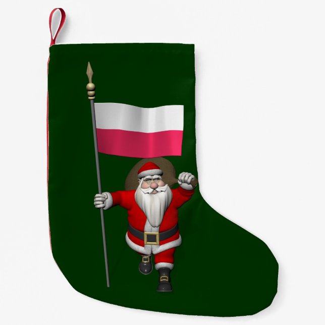 Santa Claus With Flag Of Poland Small Christmas Stocking (Front)