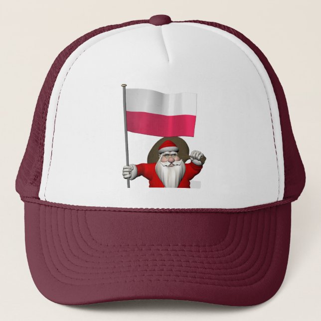 Santa Claus With Flag Of Poland Trucker Hat (Front)