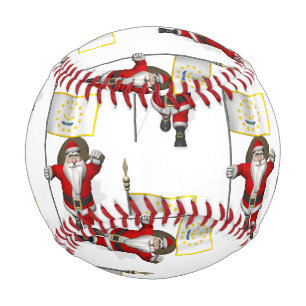 Santa Claus With Flag Of Rhode Island Baseball