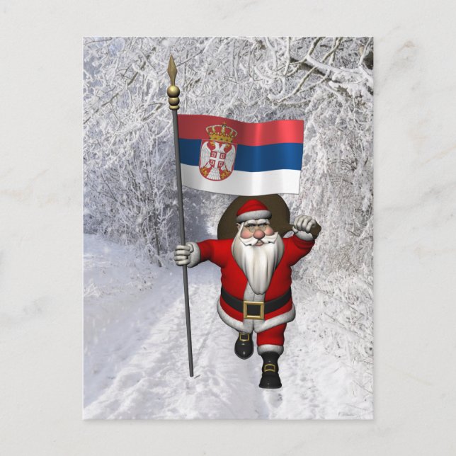 Santa Claus With Flag Of Serbia Postcard (Front)