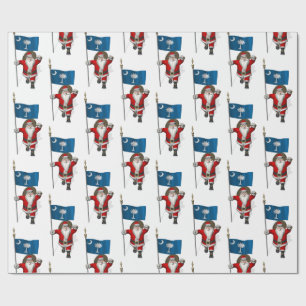 Santa Claus With Flag Of South Carolina Wrapping Paper