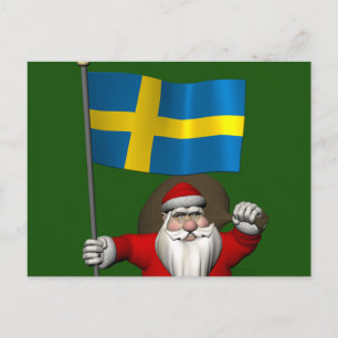 Santa Claus With Flag Of Sweden Holiday Postcard
