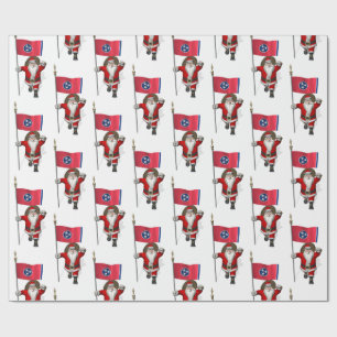 Santa Claus With Flag Of Tennessee Wrapping Paper