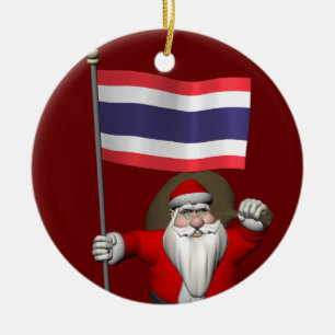 Santa Claus With Flag Of Thailand Ceramic Tree Decoration