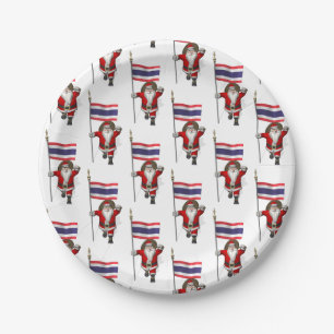 Santa Claus With Flag Of Thailand Paper Plate
