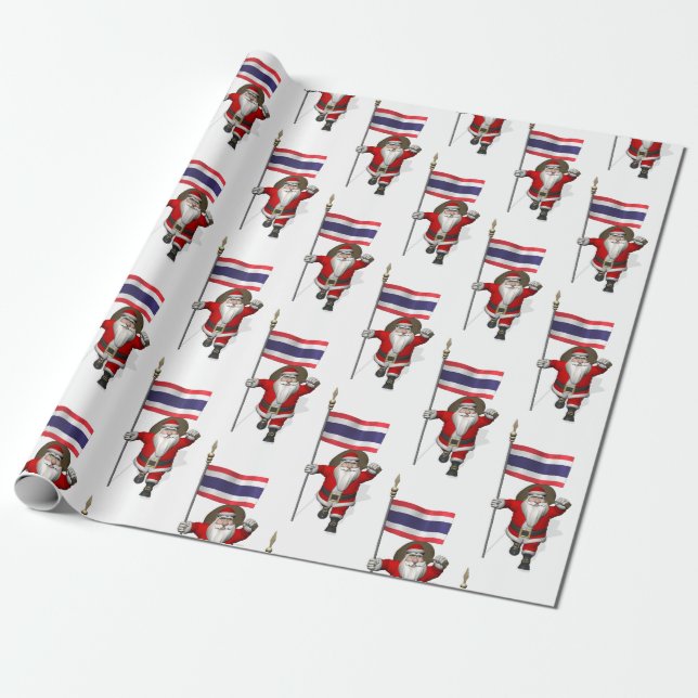 Santa Claus With Flag Of Thailand Wrapping Paper (Unrolled)