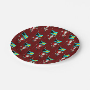 Santa Claus With Flag Of The Bahamas Paper Plate