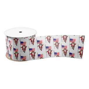 Santa Claus With Flag Of The USA Satin Ribbon