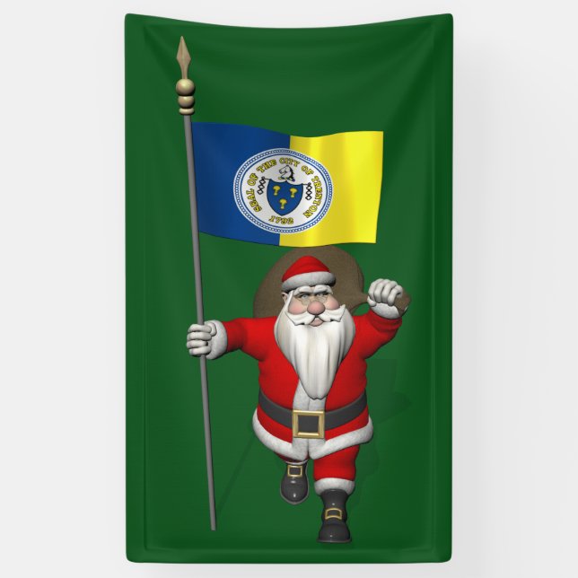 Santa Claus With Flag Of Trenton New Jersey Banner (Vertical)