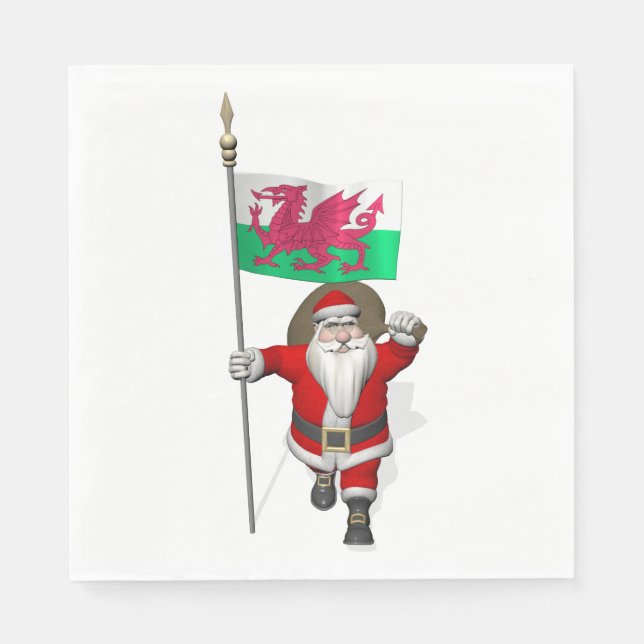 Santa Claus With Flag Of Wales Napkin (Front)