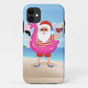Santa Claus with flamingo inflatable ring Case-Mate iPhone Case