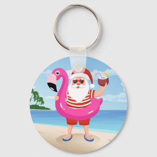 Santa Claus with flamingo inflatable ring Key Ring