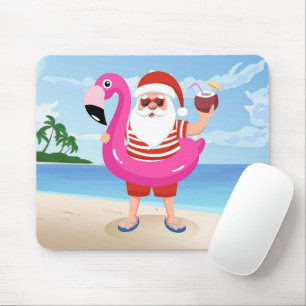 Santa Claus with flamingo inflatable ring Mouse Pad