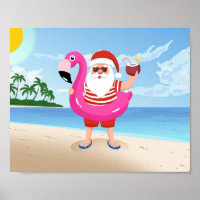 Santa Claus with flamingo inflatable ring