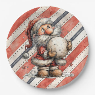 Santa Claus With Giant Snowball Paper Plate