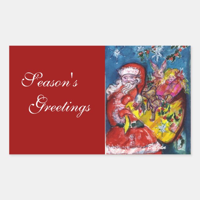SANTA CLAUS WITH GIFTS RECTANGULAR STICKER (Front)