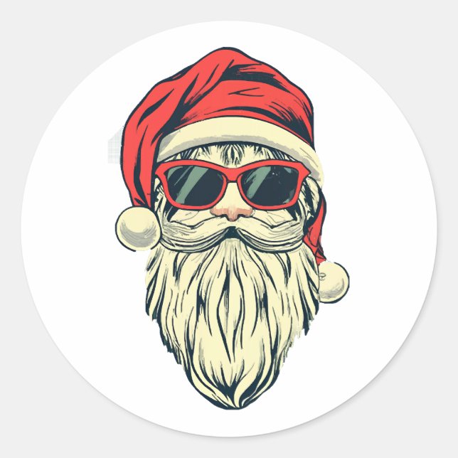 santa claus with glasses classic round sticker (Front)