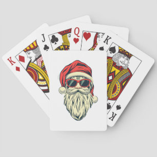 santa claus with glasses playing cards