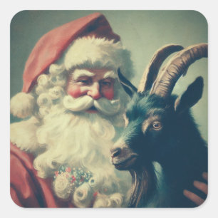 Santa Claus with Goat Retro Black Phillip Square Sticker