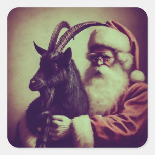 Santa Claus with Goat Retro Black Phillip  Square Sticker