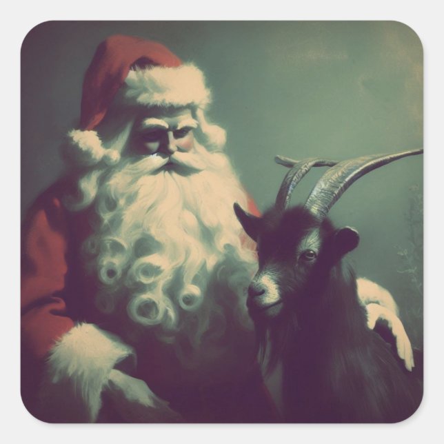 Santa Claus with Goat Retro Black Phillip Square Sticker (Front)