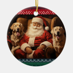 Santa Claus with Golden Retrievers Ceramic Tree Decoration
