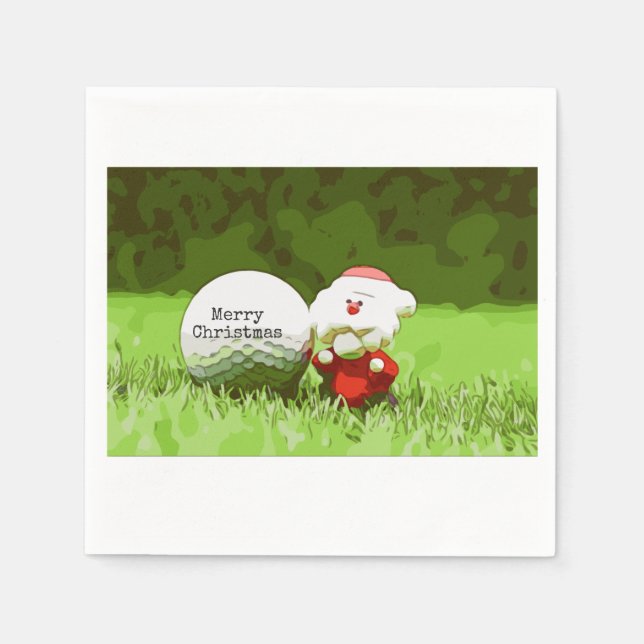 Santa Claus with golf ball Merry Christmas golfer Napkin (Front)