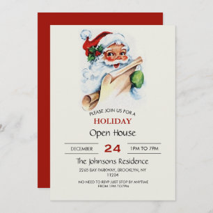 Santa Claus with his Christmas list scroll         Invitation