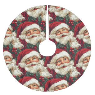 Santa Claus with Holly and Berries Christmas  Brushed Polyester Tree Skirt
